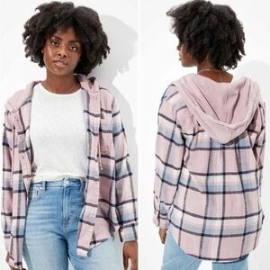 American Eagle plaid hooded button up shirt